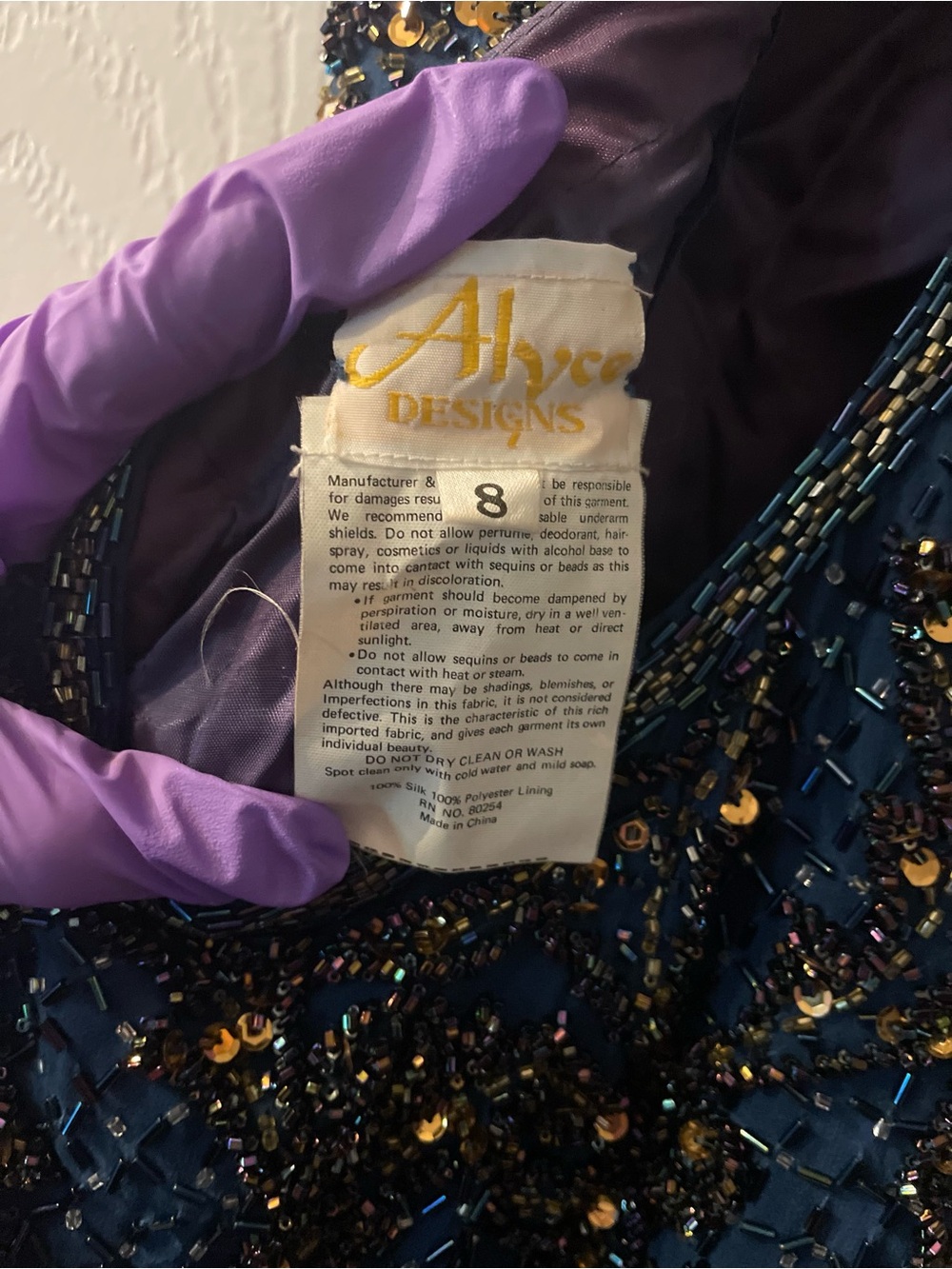 Vintage Designer 90’s Embellished Navy Mini Evening Dress with Beaded Bodice - Picture 5 of 5